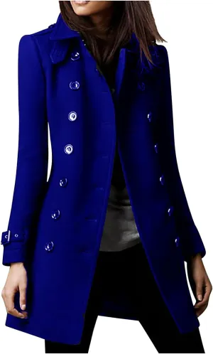Womens Fashion Woolen Overcoat Solid Color Windbreaker 2025 Fall Winter Trench Coat Lapel Button Jacket Long Coats