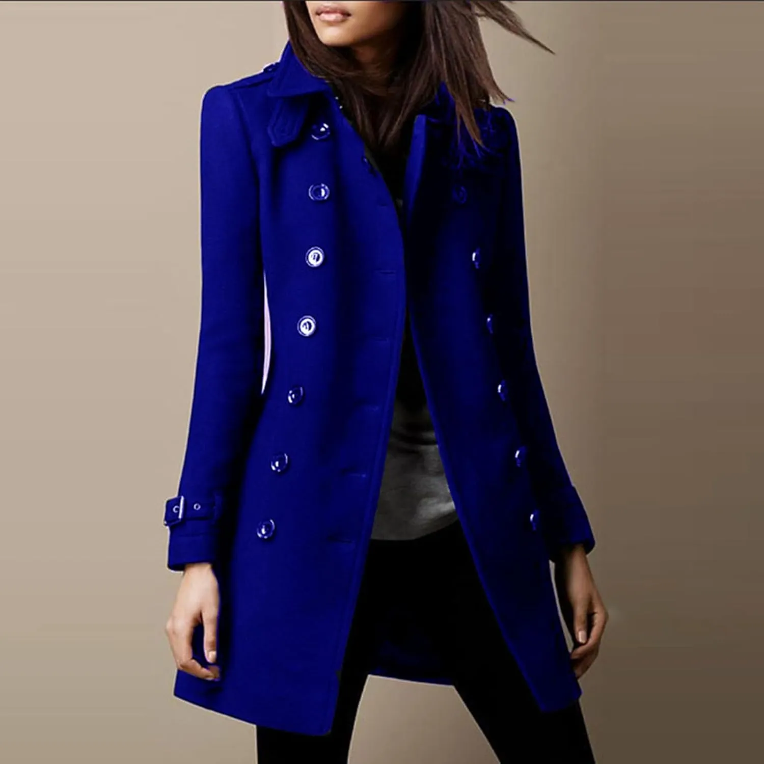 Womens Fashion Woolen Overcoat Solid Color Windbreaker 2025 Fall Winter Trench Coat Lapel Button Jacket Long Coats