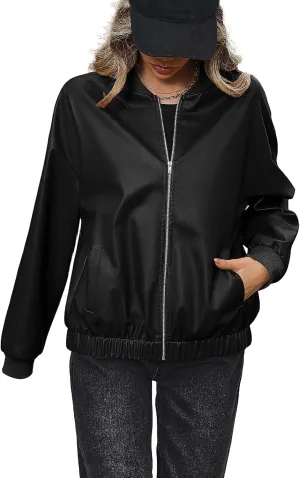 Women's Faux Leather Bomber Shacket Jackets Vintage Biker Racing Moto Varsity PU Leather Jackets