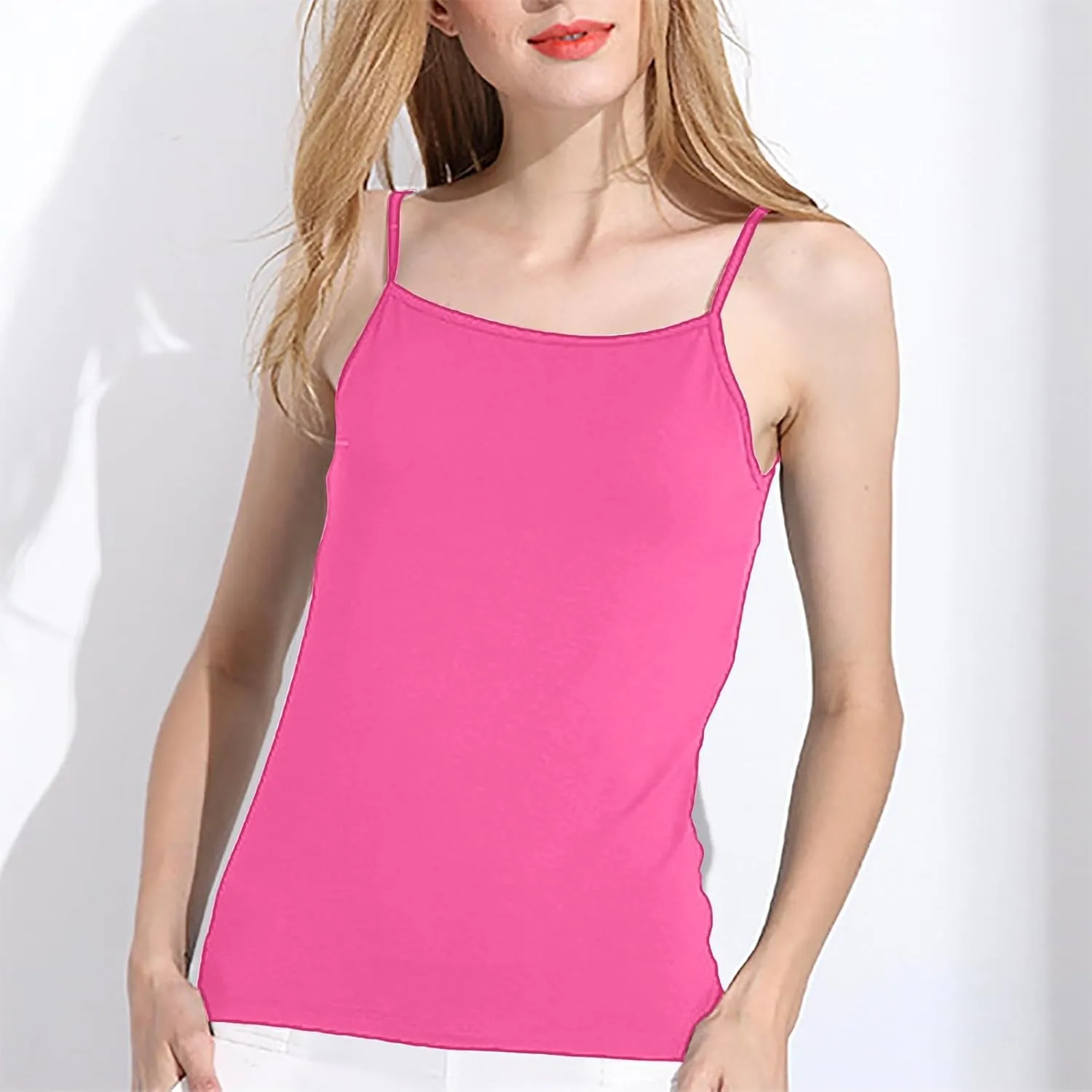 Women's Fitted Camisole Tops No Underwire Spaghetti Strap Everyday Tank Tops Solid Basic Sleeveless Cami Undershirt