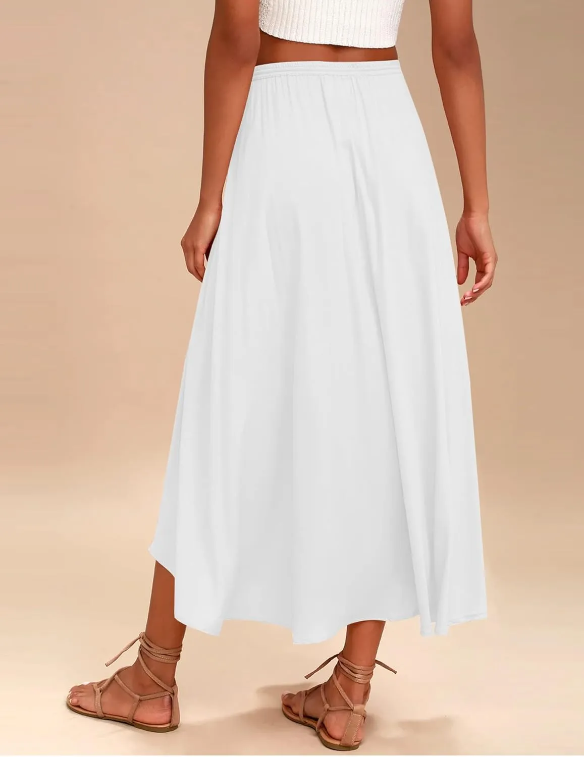 Womens Flowy Skirts Elastic High Waist A-Line Skirt Bohemia Casual Beach Long Skirts Summer Trendy Vacation Dress