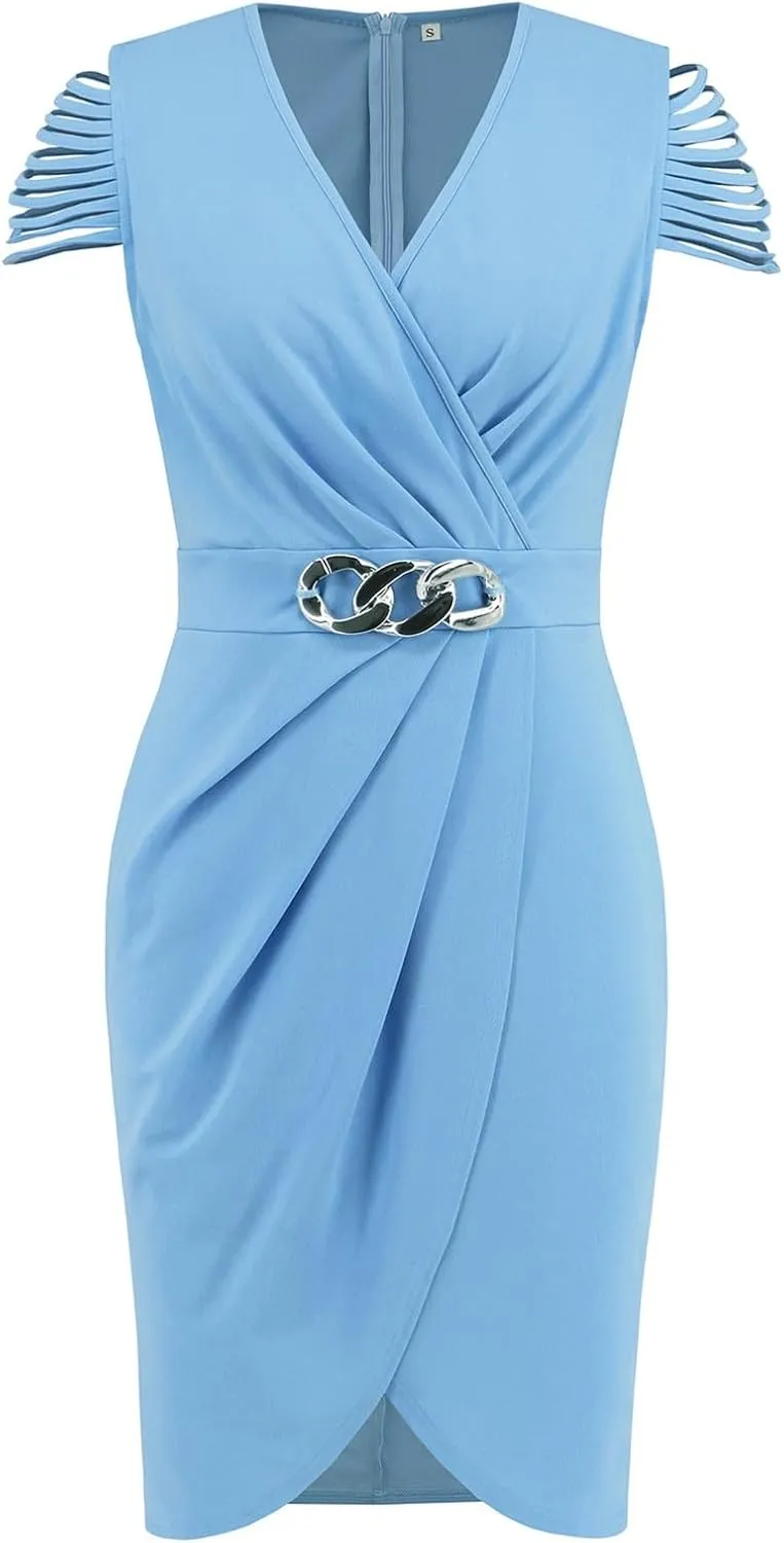 Womens Formal Dresses Classy Bow Flutter Sleeve Empire Waist Wrap Prom Dress Wedding Classy Sundresses for Women Over 50