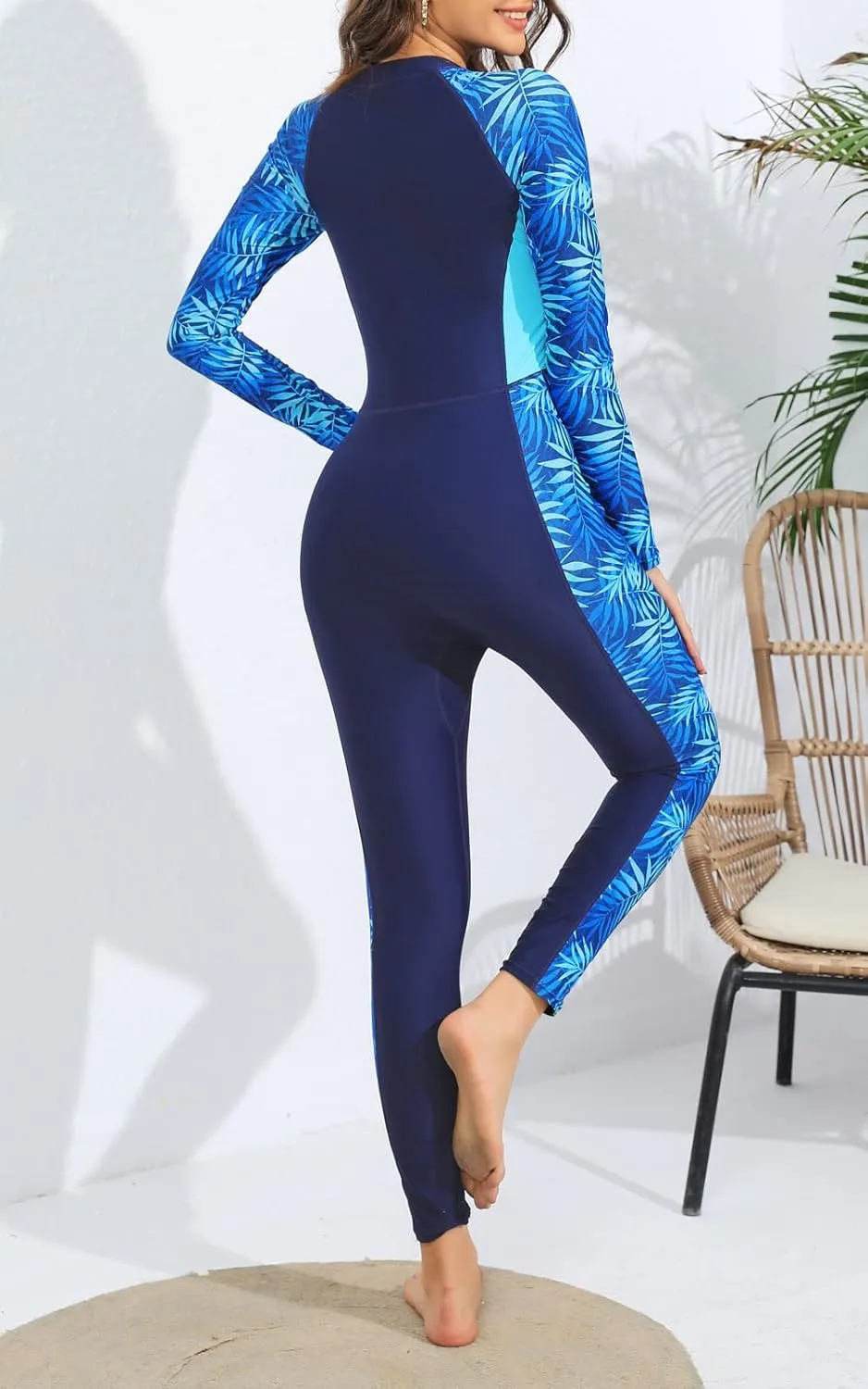 Womens Full Body Zip Front Rash Guard Long Sleeve One Piece Bathing Suit with Built in Bra UPF50  Surf Swimsuit
