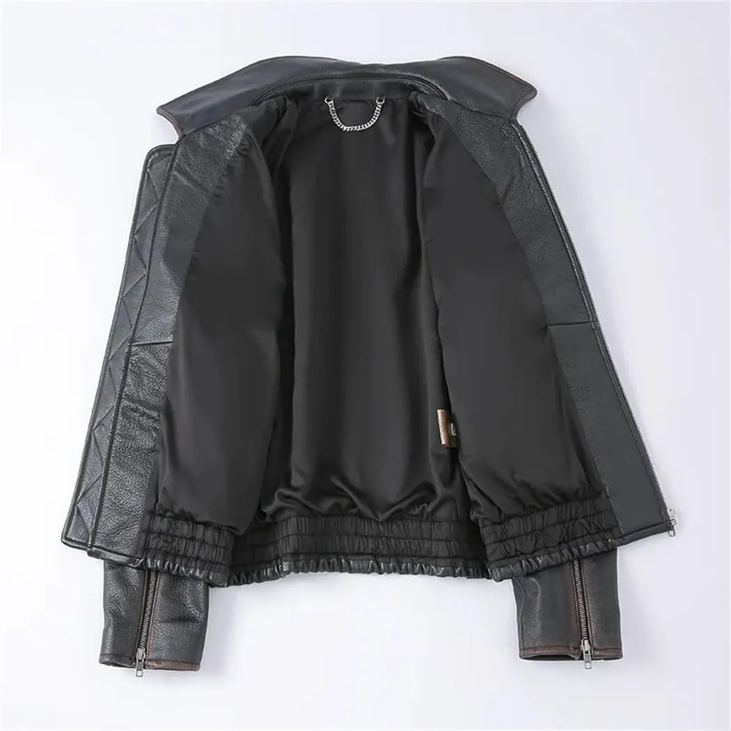 Womens Genuine Leather Moto Biker Jacket 100% Real Sheep Leather Jackets Black Fashion Bomber Jackets