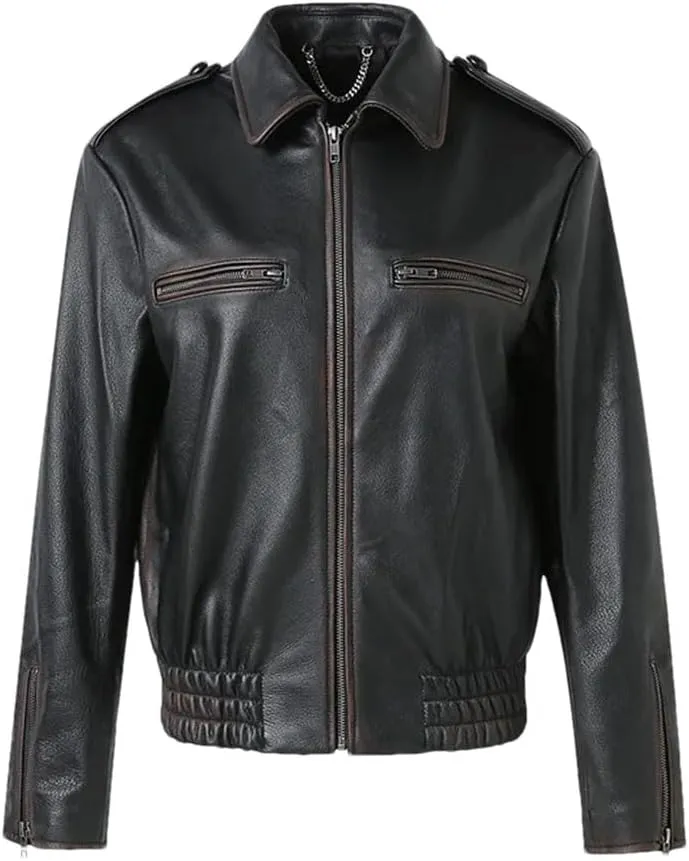 Womens Genuine Leather Moto Biker Jacket 100% Real Sheep Leather Jackets Black Fashion Bomber Jackets