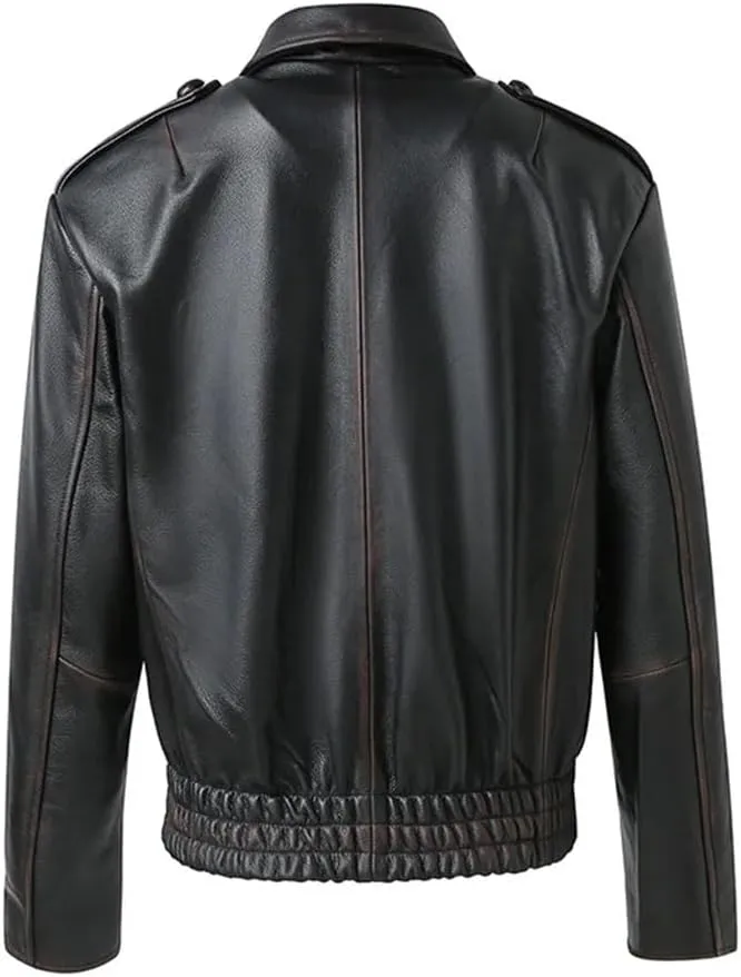 Womens Genuine Leather Moto Biker Jacket 100% Real Sheep Leather Jackets Black Fashion Bomber Jackets