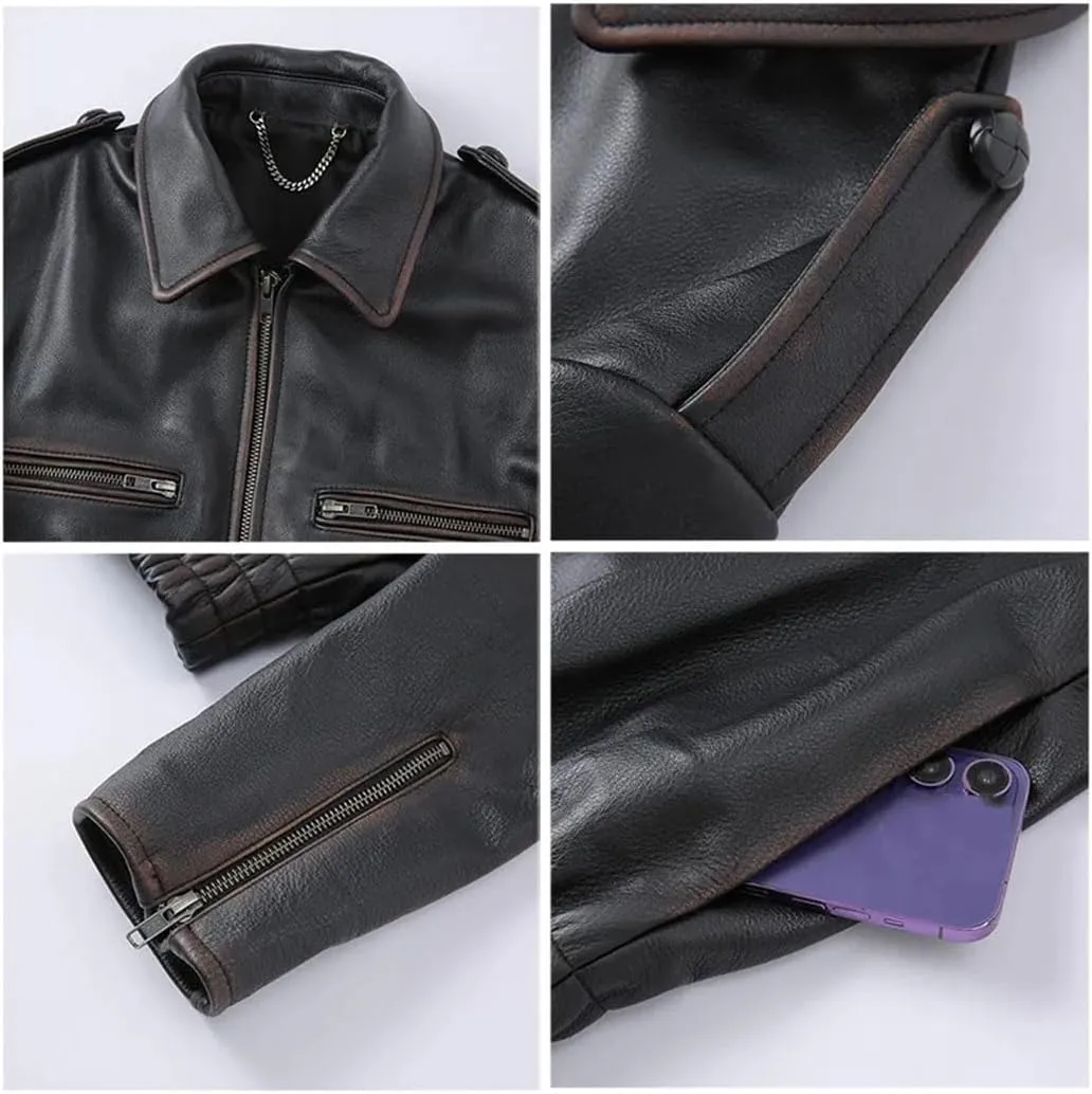 Womens Genuine Leather Moto Biker Jacket 100% Real Sheep Leather Jackets Black Fashion Bomber Jackets
