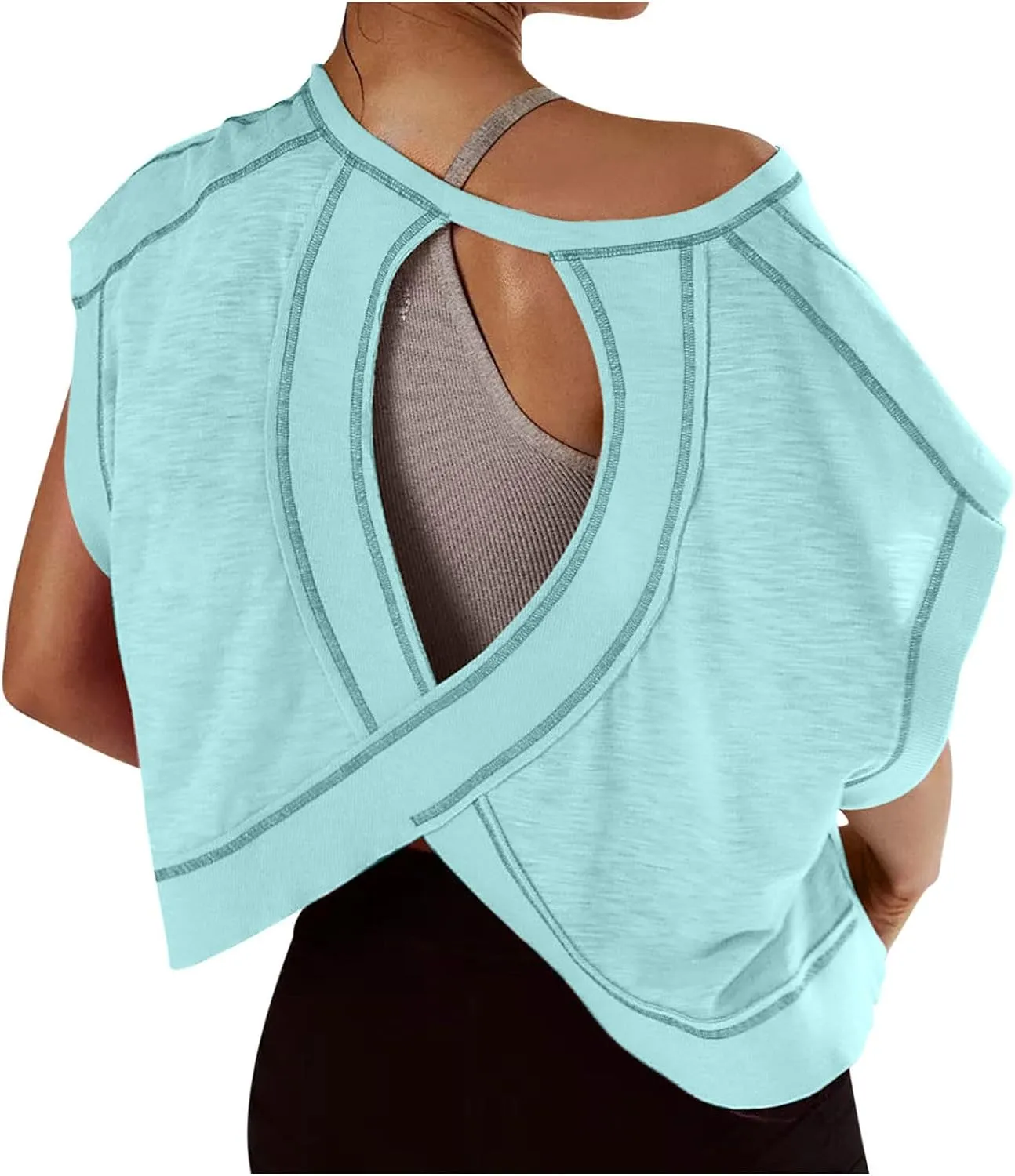 Womens Gym Yoga Tops Backless Casual Fashion Open Back Athletic Shirts Solid Color Running Crop Workout Tee Tops