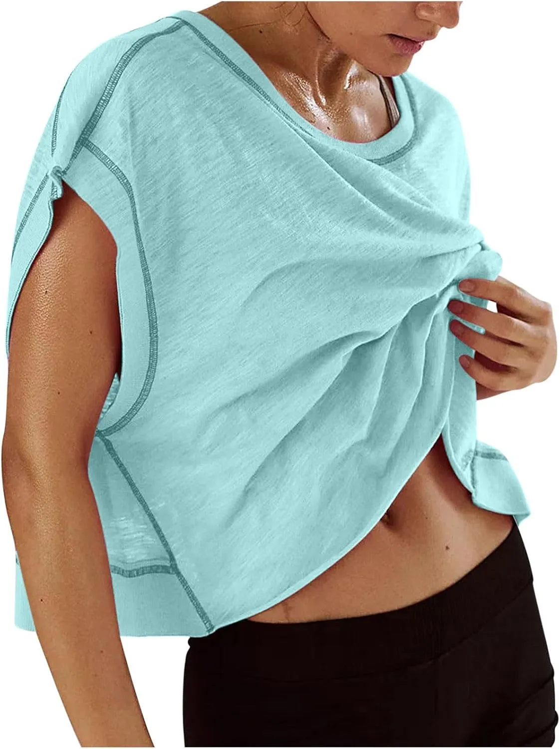 Womens Gym Yoga Tops Backless Casual Fashion Open Back Athletic Shirts Solid Color Running Crop Workout Tee Tops