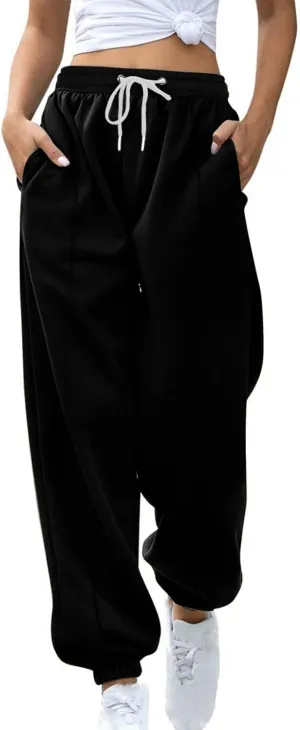 Women's High Waisted Sweatpants Workout Active Joggers Pants Baggy Lounge Cinch Bottoms Drawstring Trousers Pockets
