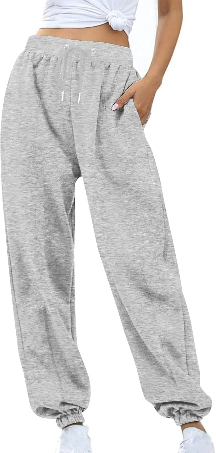 Women's High Waisted Sweatpants Workout Active Joggers Pants Baggy Lounge Cinch Bottoms Drawstring Trousers Pockets