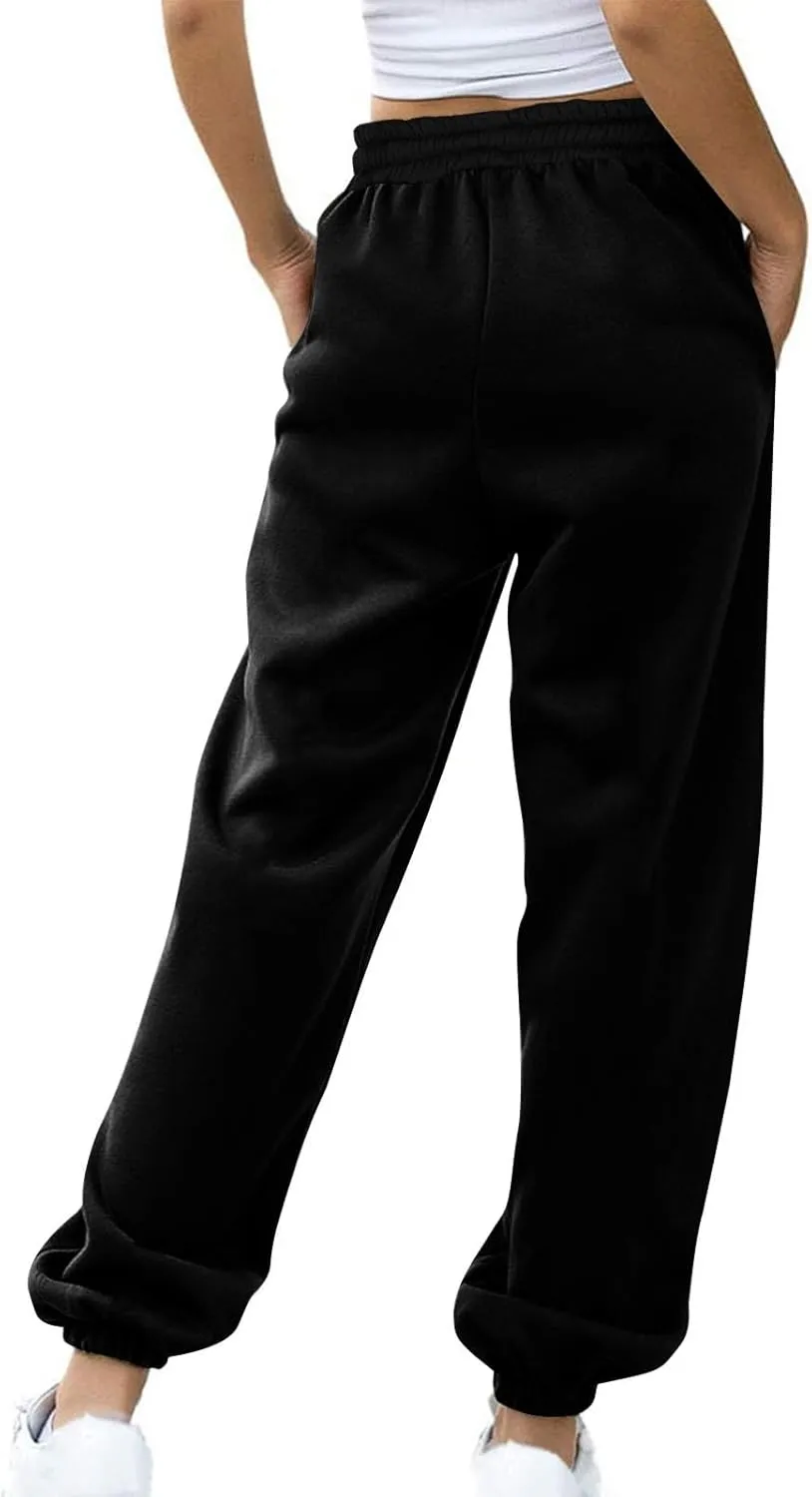 Women's High Waisted Sweatpants Workout Active Joggers Pants Baggy Lounge Cinch Bottoms Drawstring Trousers Pockets
