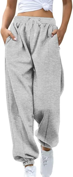Women's High Waisted Sweatpants Workout Active Joggers Pants Baggy Lounge Cinch Bottoms Drawstring Trousers Pockets