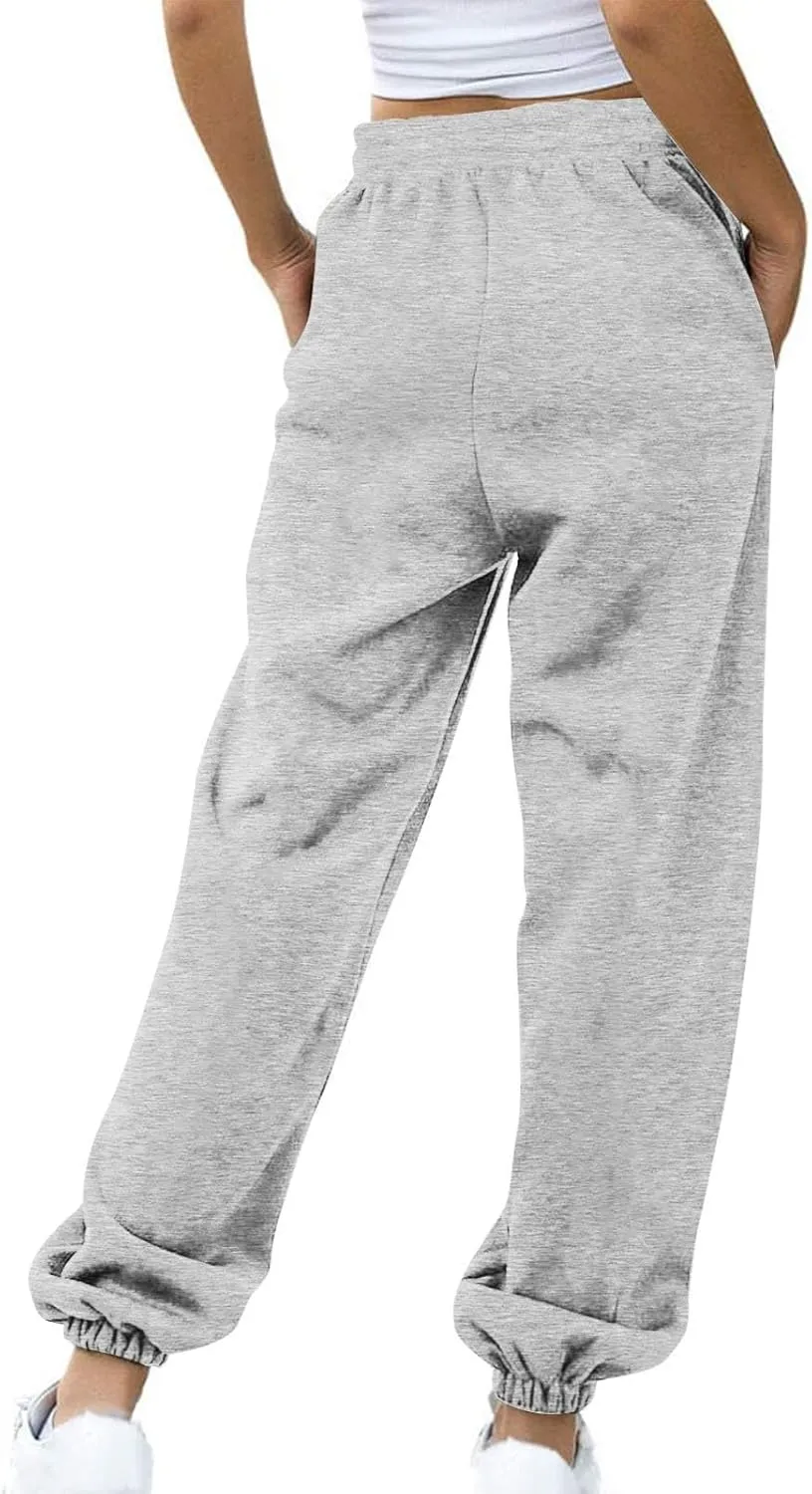 Women's High Waisted Sweatpants Workout Active Joggers Pants Baggy Lounge Cinch Bottoms Drawstring Trousers Pockets
