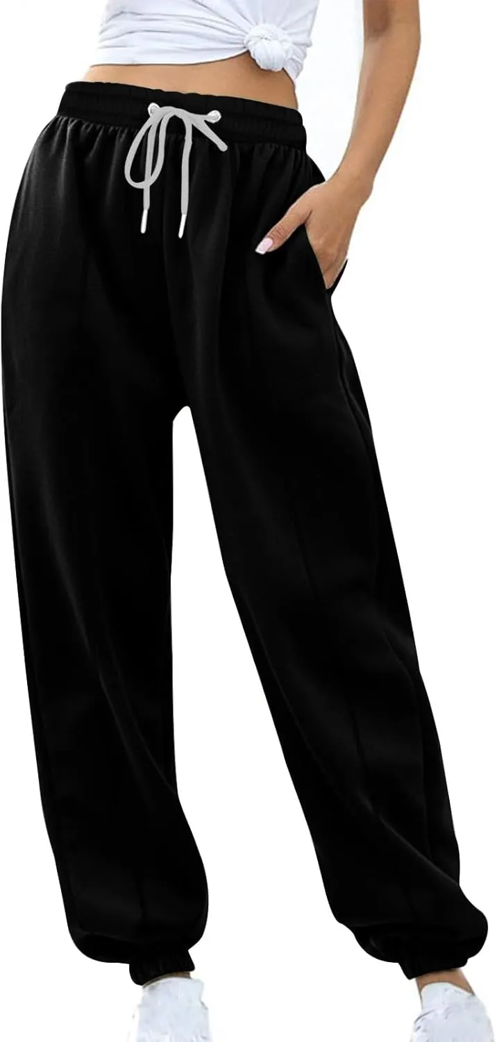 Women's High Waisted Sweatpants Workout Active Joggers Pants Baggy Lounge Cinch Bottoms Drawstring Trousers Pockets