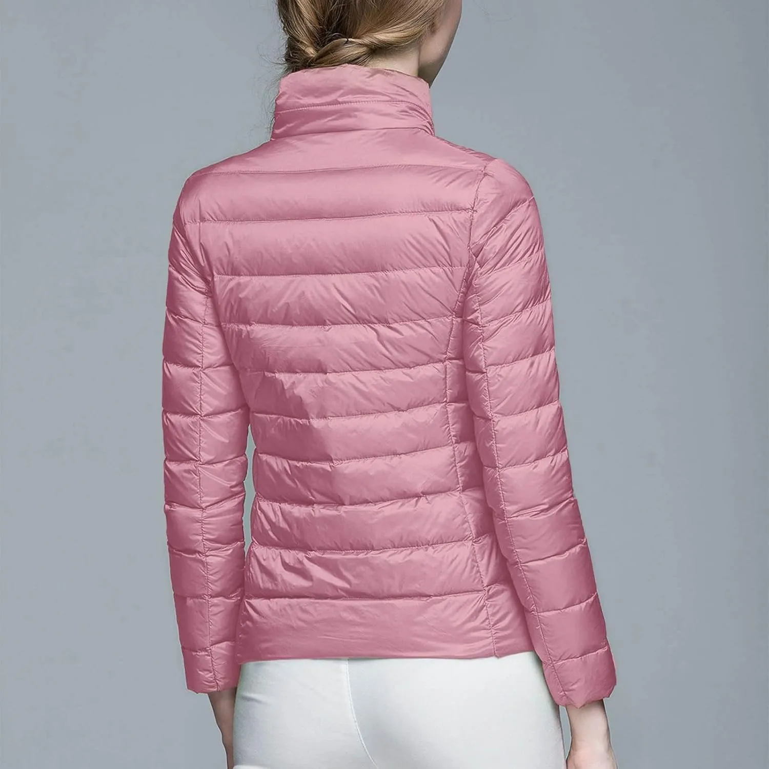 Womens Lightweight Puffer Jacket Winter Warm Windproof Hoodless Down Coat Slim Fit Cropped Zipper Long Sleeve Outwear