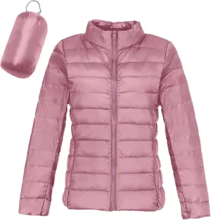 Womens Lightweight Puffer Jacket Winter Warm Windproof Hoodless Down Coat Slim Fit Cropped Zipper Long Sleeve Outwear