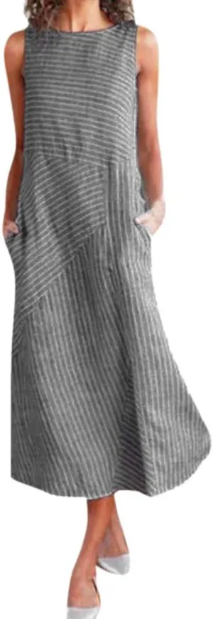 Women's Linen Dresses Summer Sleeveless Flowy Dresses Boho Sun Dress Maxi Dress Beach Long with Pockects