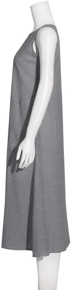 Women's Linen Dresses Summer Sleeveless Flowy Dresses Boho Sun Dress Maxi Dress Beach Long with Pockects