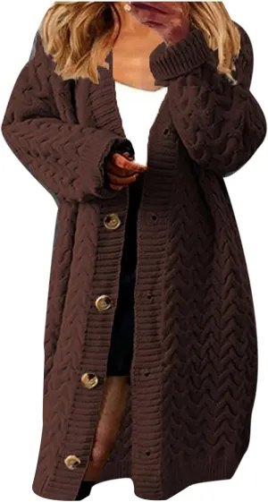 Women's Long Cardigan Coats Cable Knit Casual Open Front Long Sleeve Sweater 2024 Fall Winter Chunky Button Sweaters