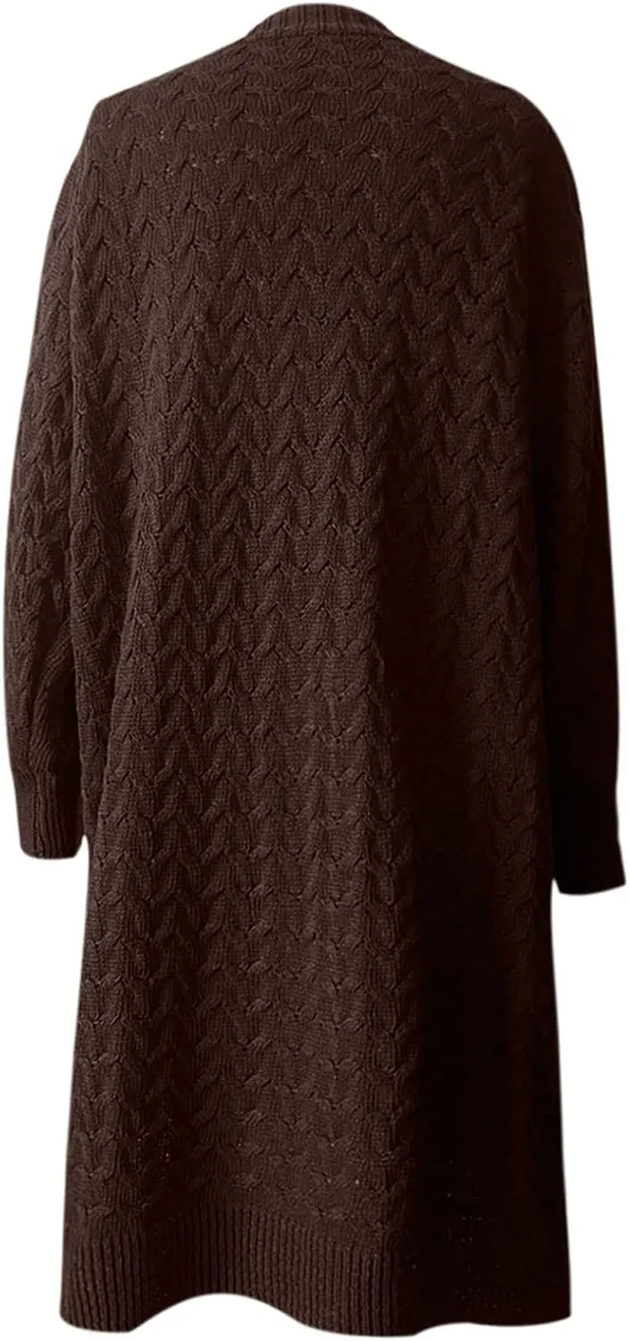 Women's Long Cardigan Coats Cable Knit Casual Open Front Long Sleeve Sweater 2024 Fall Winter Chunky Button Sweaters