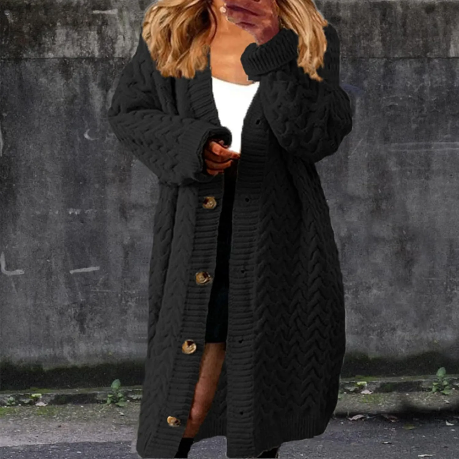 Women's Long Cardigan Coats Cable Knit Casual Open Front Long Sleeve Sweater 2024 Fall Winter Chunky Button Sweaters