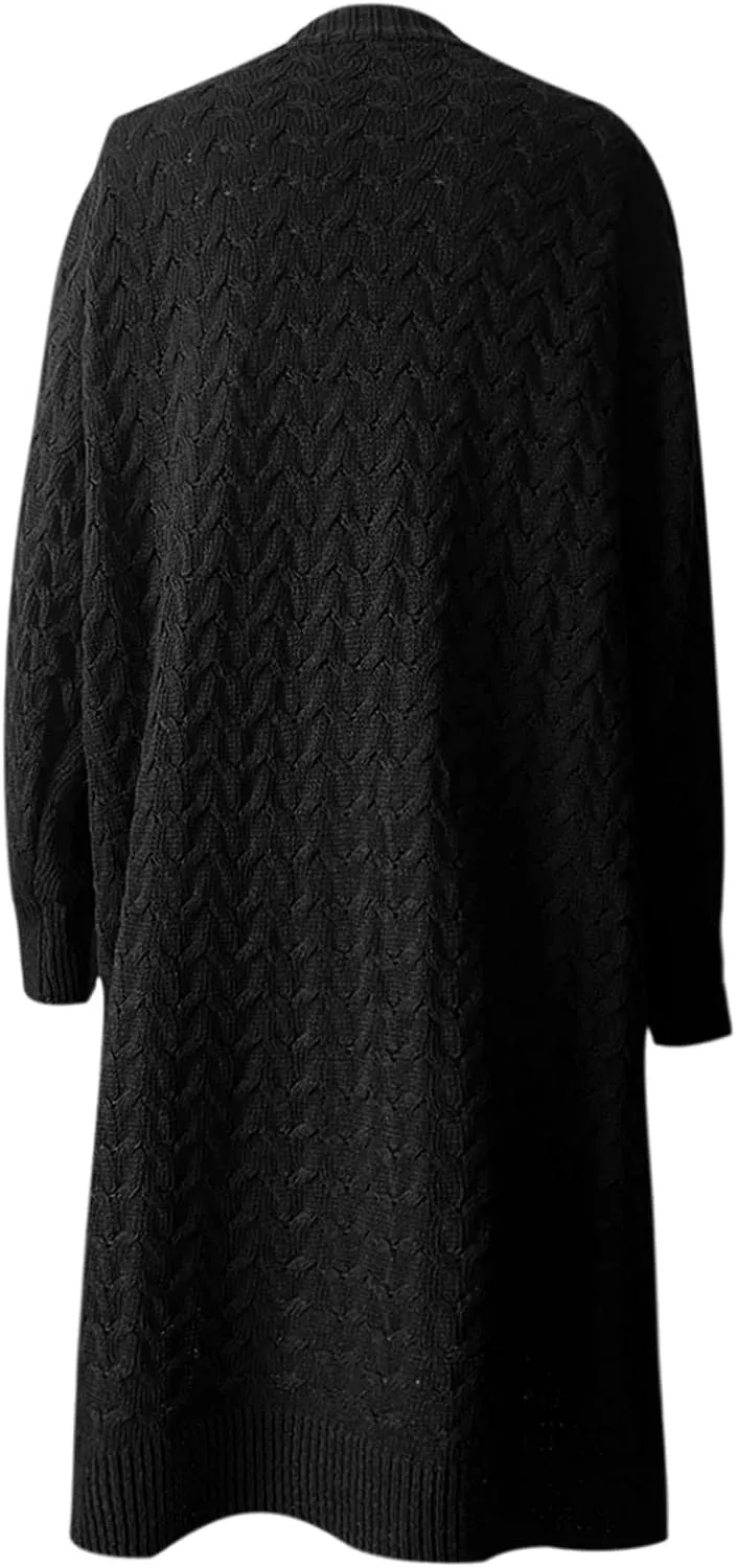 Women's Long Cardigan Coats Cable Knit Casual Open Front Long Sleeve Sweater 2024 Fall Winter Chunky Button Sweaters