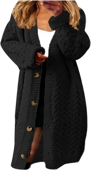 Women's Long Cardigan Coats Cable Knit Casual Open Front Long Sleeve Sweater 2024 Fall Winter Chunky Button Sweaters