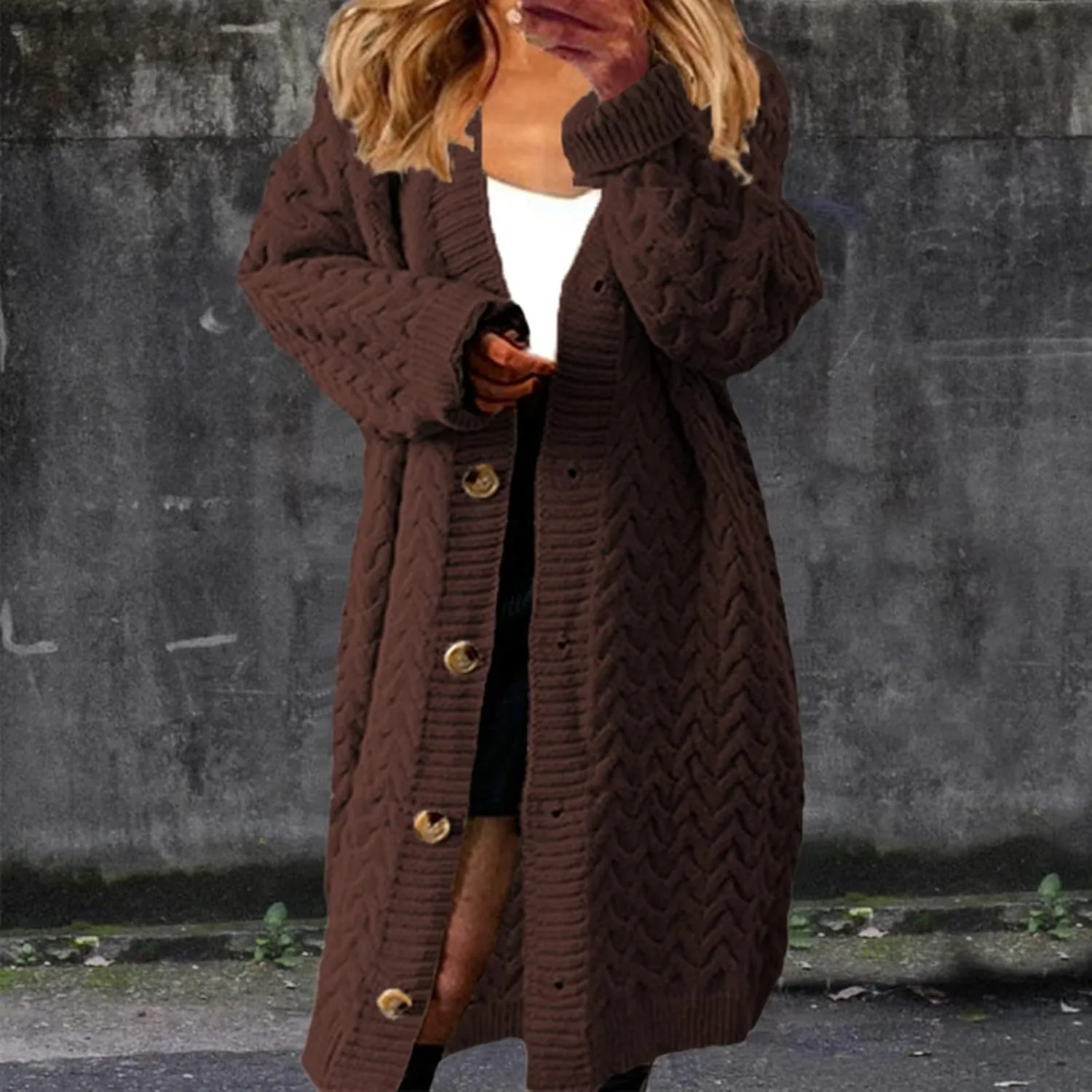 Women's Long Cardigan Coats Cable Knit Casual Open Front Long Sleeve Sweater 2024 Fall Winter Chunky Button Sweaters