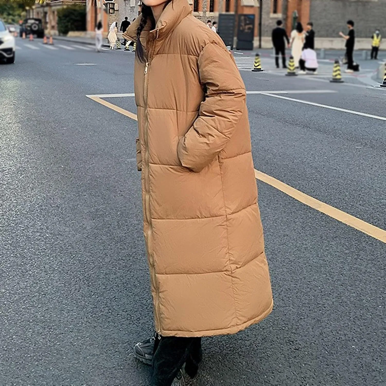 Women's Long Puffer Jacket Oversized Quilted Casual Warm Winter Coat Zip Up Down Jacket Parkas with Pockets Outerwear