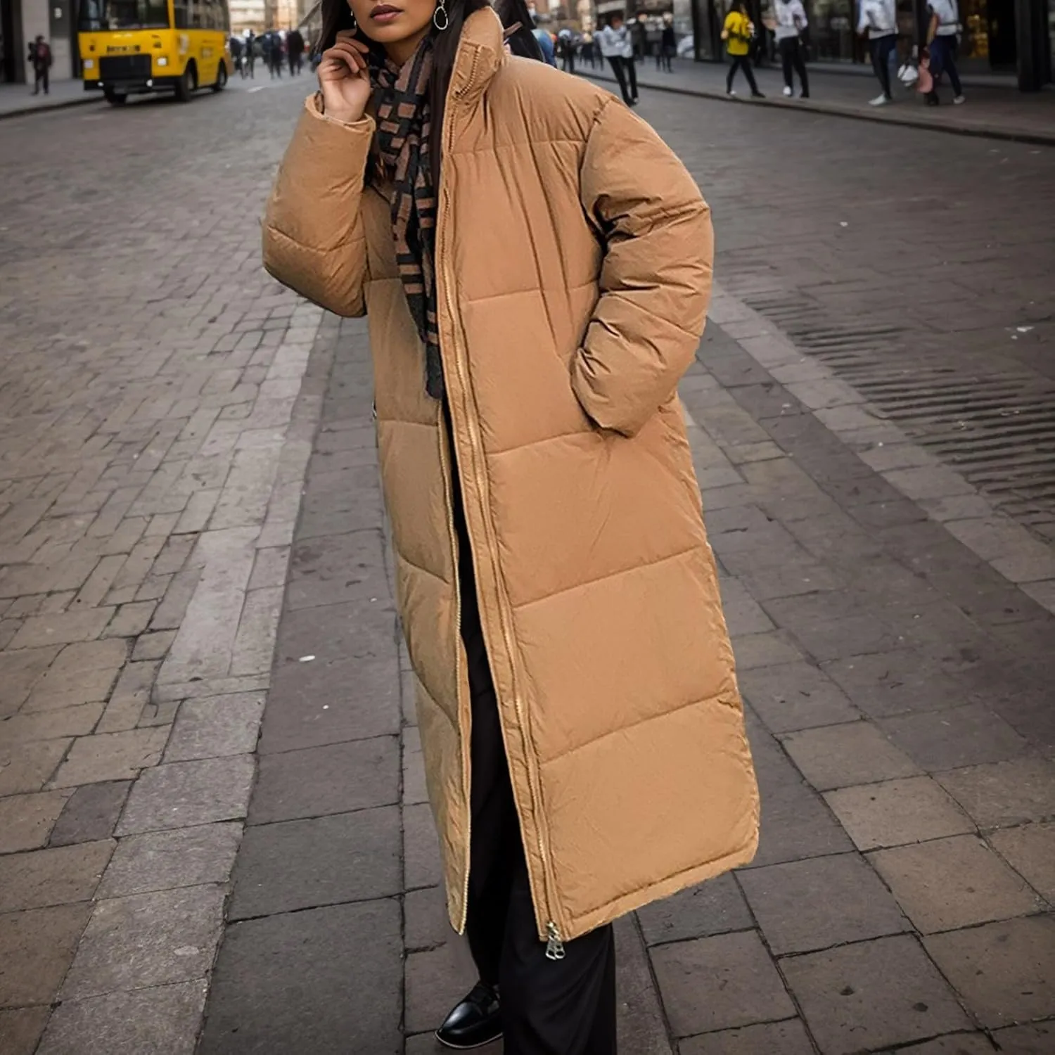 Women's Long Puffer Jacket Oversized Quilted Casual Warm Winter Coat Zip Up Down Jacket Parkas with Pockets Outerwear