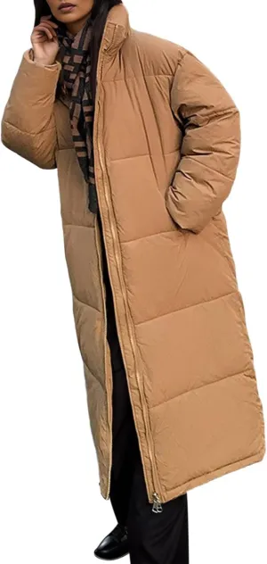 Women's Long Puffer Jacket Oversized Quilted Casual Warm Winter Coat Zip Up Down Jacket Parkas with Pockets Outerwear