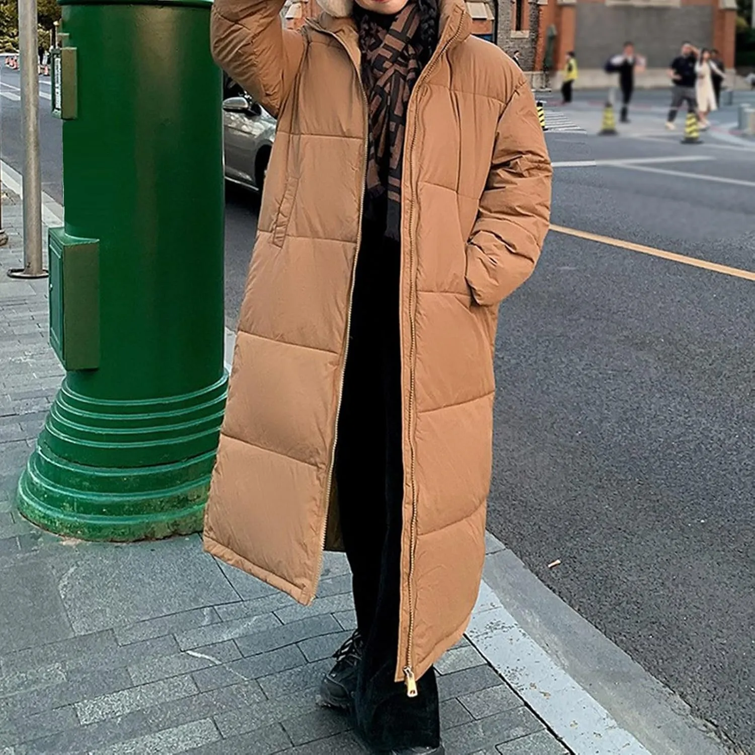 Women's Long Puffer Jacket Oversized Quilted Casual Warm Winter Coat Zip Up Down Jacket Parkas with Pockets Outerwear