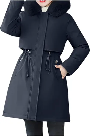 Women's Long Winter Quilted Puffer Coat Warm Maxi Down Jacket Faux Fur Fleece Hood Parka Outerwear with Hooded