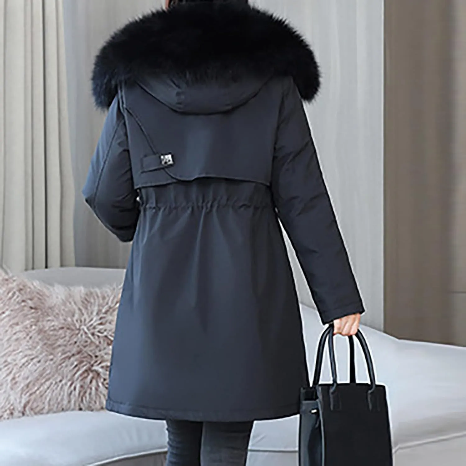 Women's Long Winter Quilted Puffer Coat Warm Maxi Down Jacket Faux Fur Fleece Hood Parka Outerwear with Hooded