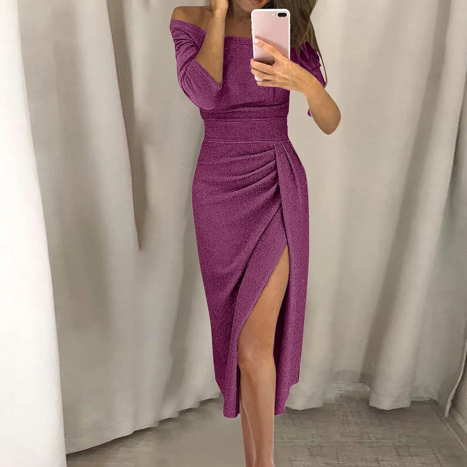 Women's Maxi Dresses 2025 Sexy Elegant Trendy Cold Shoulder Sequins Split Slim Bodycon Prom Cocktail