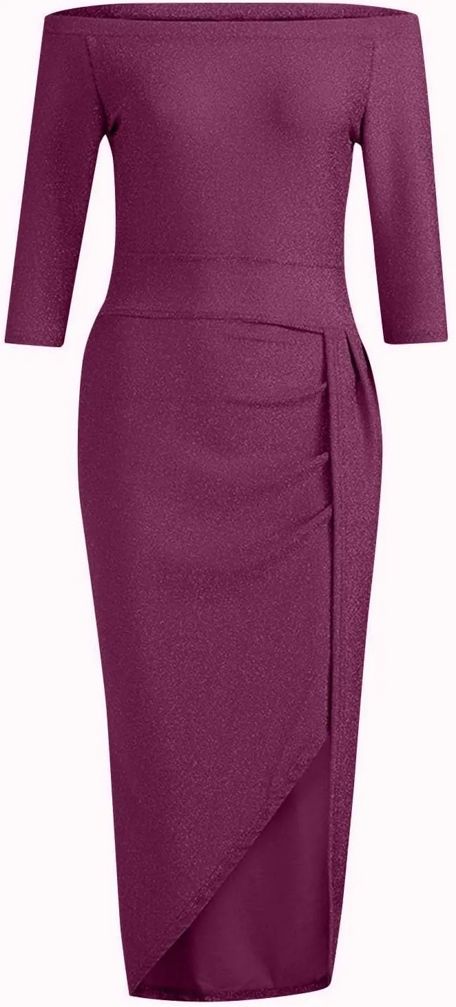 Women's Maxi Dresses 2025 Sexy Elegant Trendy Cold Shoulder Sequins Split Slim Bodycon Prom Cocktail
