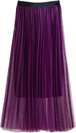 Womens Maxi Skirt Korean Fashion Long Skirts Pleated Tulle Skirts