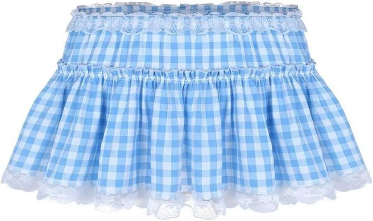 Women's Men's Sissy Mini Skirt Plaid Pleated Tutu Skirt Anime Cosplayy Skirts Gingham Lace Hem A-Line Mini Skirt