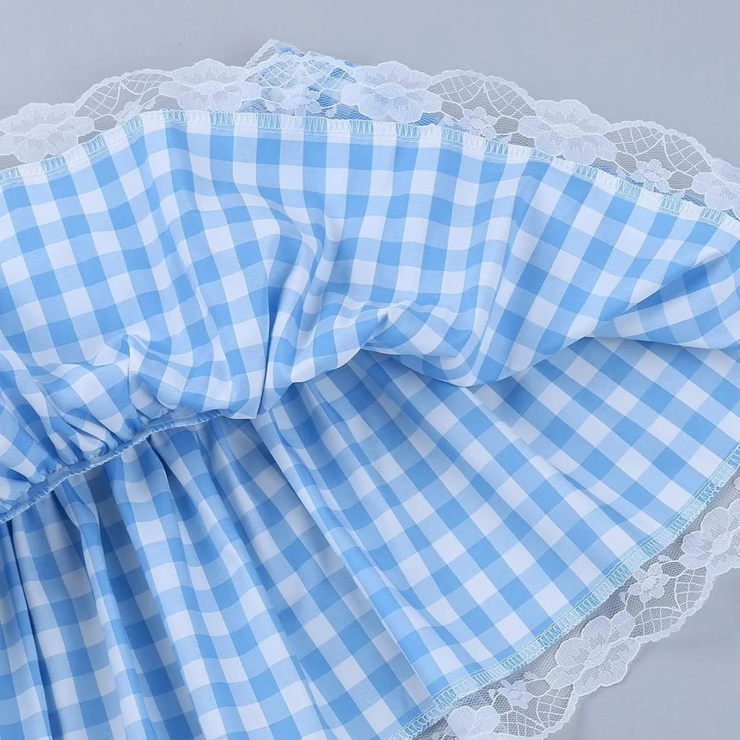 Women's Men's Sissy Mini Skirt Plaid Pleated Tutu Skirt Anime Cosplayy Skirts Gingham Lace Hem A-Line Mini Skirt