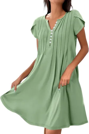 Womens Mini Dress Summer Bathing Suit Cover Up Dresses Business V Neck Button Down Sleeveless Boho Floral Sundress