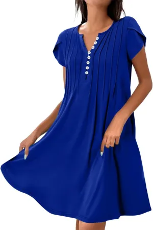Womens Mini Dress Summer Bathing Suit Cover Up Dresses Business V Neck Button Down Sleeveless Boho Floral Sundress