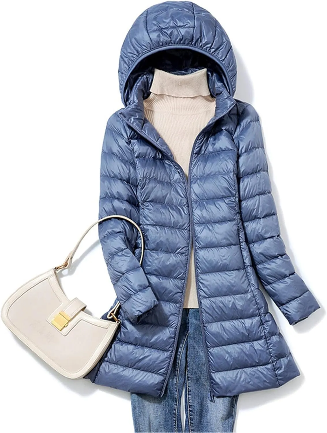 Women's Montreal Mid-Thigh Length Hood Winter Warm Long Vest Sleeveless Long Quilted Vest Thicken Long Outwear