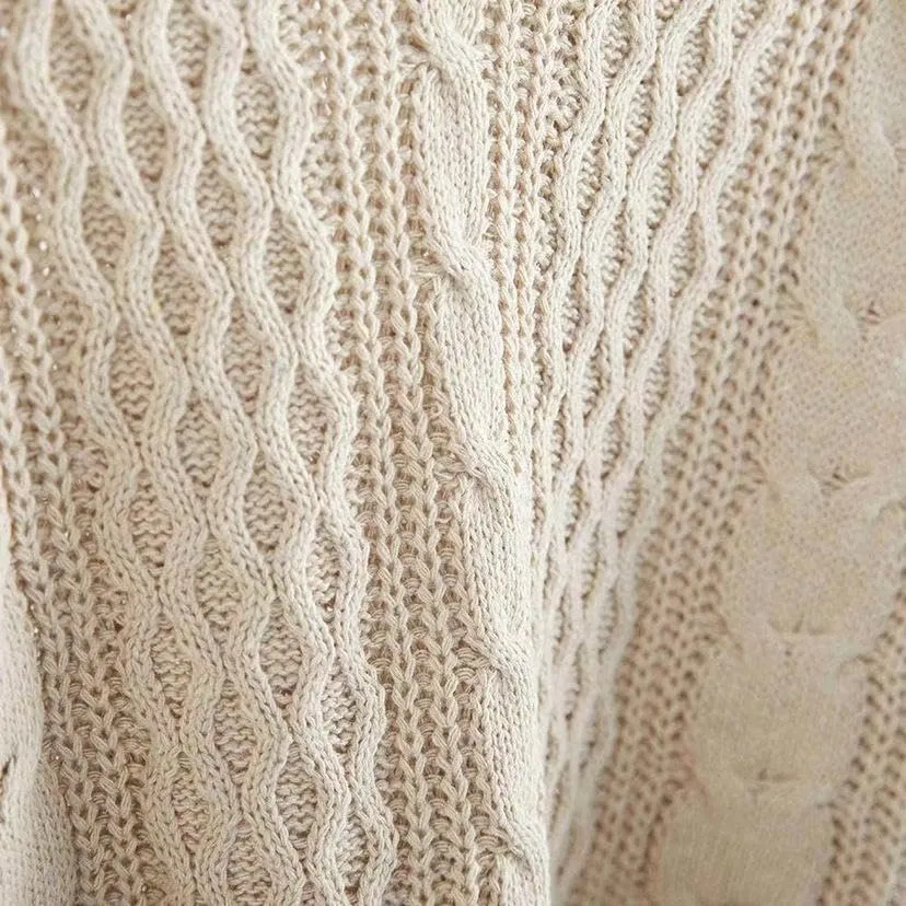 Women's Oversized Long Sleeve V Neck Solid Color Cable Knit Chunky Casual Oversized Pullover Sweater Tops