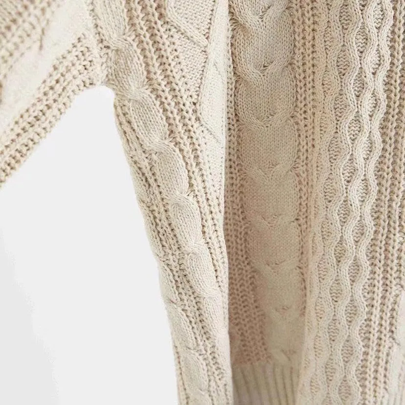 Women's Oversized Long Sleeve V Neck Solid Color Cable Knit Chunky Casual Oversized Pullover Sweater Tops