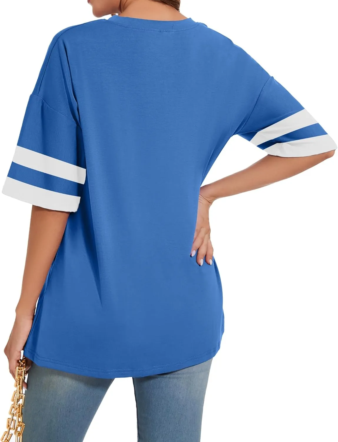 Women's Oversized T Shirts Round Neck Striped Tees Summer Half Sleeve Casual Comfy Cozy Cotton Tunic Tops