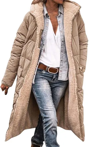 Womens Parka and Long Winter Jackets Double Faced Long Sleeve Hooded Down Jacket Womens Winter Jacket Women'S Winter