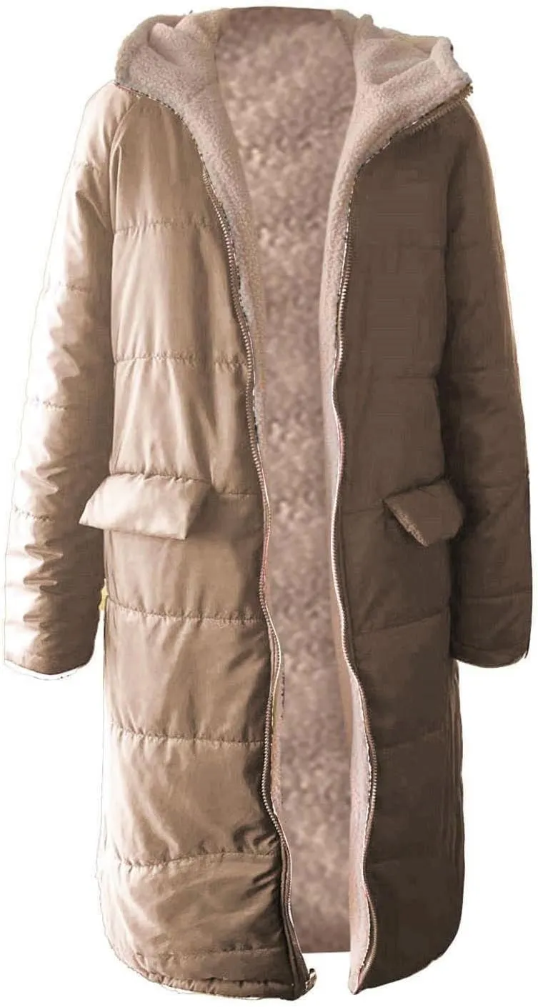 Womens Parka and Long Winter Jackets Double Faced Long Sleeve Hooded Down Jacket Womens Winter Jacket Women'S Winter