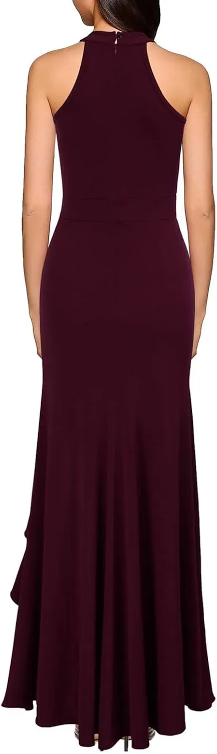 Womens Party Dress Dressy High Neck Tunic Split Bodycon Dresses Summer Casual Sleeveless Evening Cocktail Long Dress