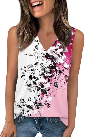 Womens Plus Size Tank Tops 2025 Crewneck Loose Fit Basic Casual Vest Tops Summer Trendy Print Sleeveless Shirts